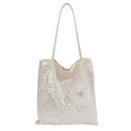 Vintage Literary Hollowed Out Embroidery Floral Shoulder Bag Dot Canvas Tote Bag Women Fashion Casual Commuter Portable Bag