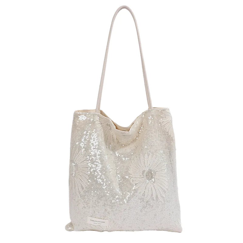 Vintage Literary Hollowed Out Embroidery Floral Shoulder Bag Dot Canvas Tote Bag Women Fashion Casual Commuter Portable Bag