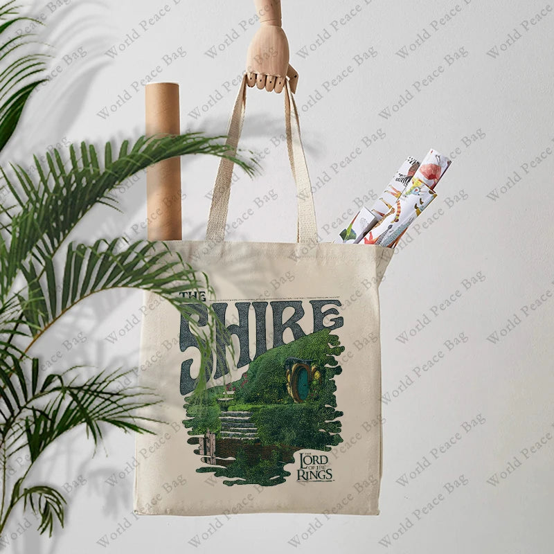 1 pc The Lord of The Rings pattern Tote Bag Canvas Shoulder Bag For Travel Daily Commute Women's Reusable Shopping Bag