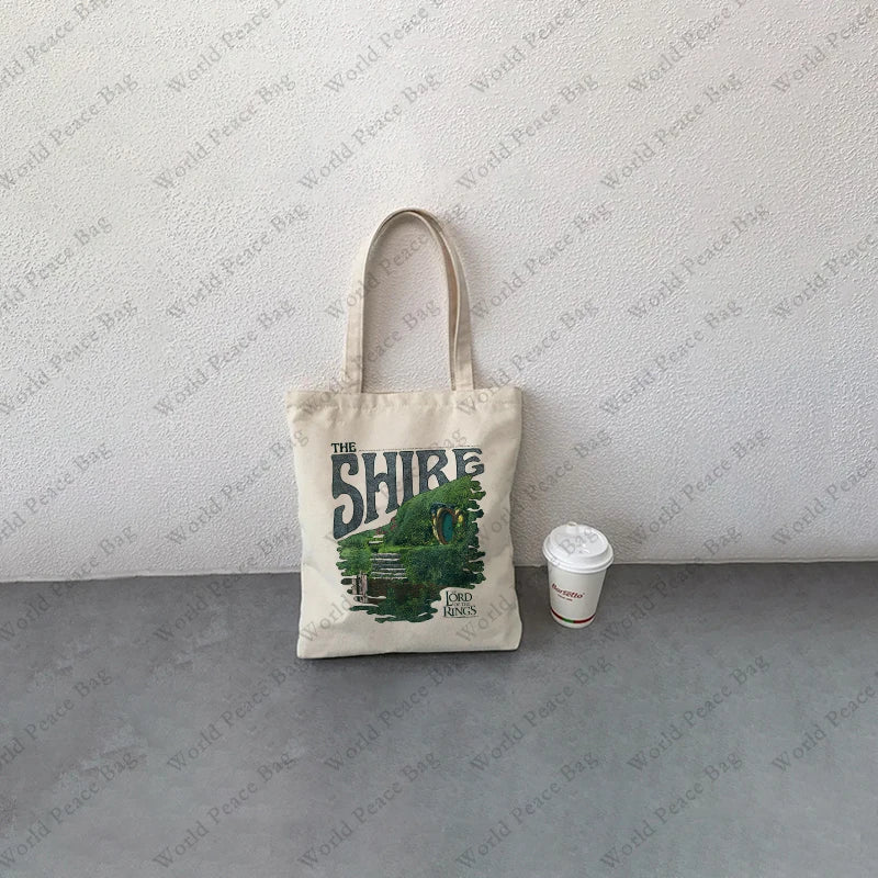 1 pc The Lord of The Rings pattern Tote Bag Canvas Shoulder Bag For Travel Daily Commute Women's Reusable Shopping Bag