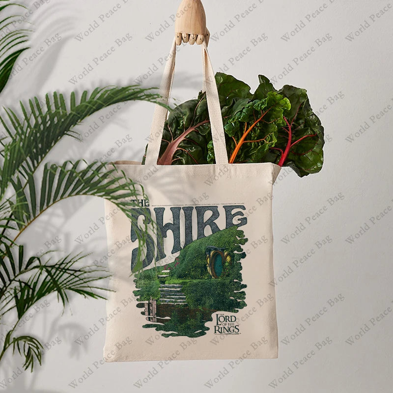 1 pc The Lord of The Rings pattern Tote Bag Canvas Shoulder Bag For Travel Daily Commute Women's Reusable Shopping Bag