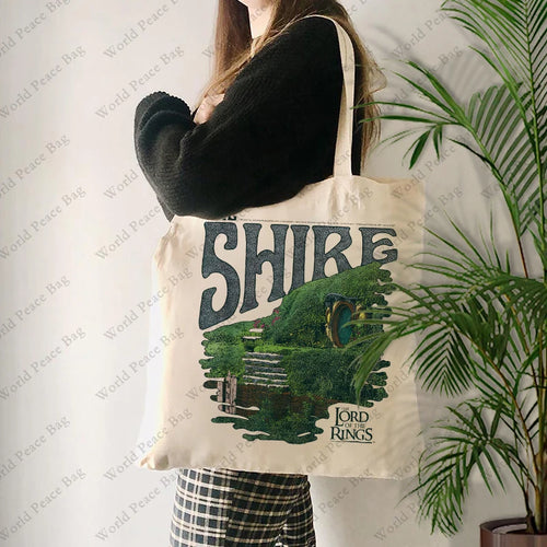 1 pc The Lord of The Rings pattern Tote Bag Canvas Shoulder Bag For Travel Daily Commute Women's Reusable Shopping Bag