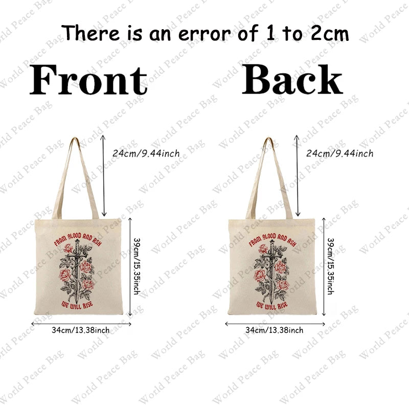 1 pc From Blood And Ash We Will Rise pattern Tote Bag Canvas Shoulder Bag For Travel Daily Commute Women's Reusable Shopping Bag